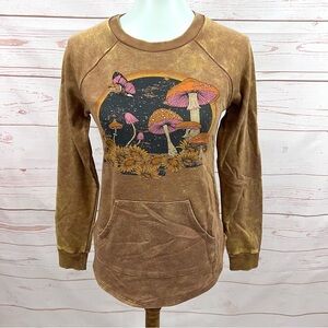 Boho Golden Mushroom Floral Butterfly Galaxy Pullover Sweatshirt Kangaroo Pocket